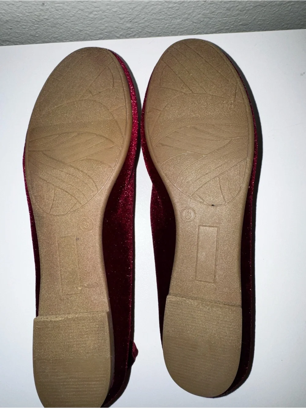 SO Women's Sparkle Burgundy Ballet Flats with Bow